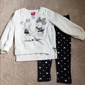 White Mickey & Minnie Pullover Top with Black Mickey Heart Leggings